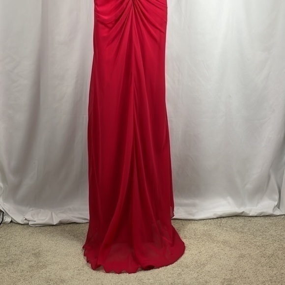 Betsy & Adam Red Gown with Beading & Cascading Skirt, Size 2 - Picture 8 of 14
